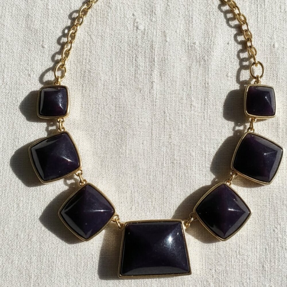 Chicos Purple Goldtone Geometric Shapes Acrylic Necklace